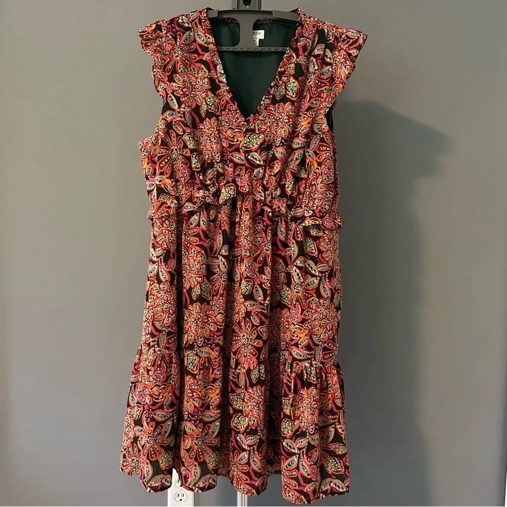 J Crew Ruffle V Neck Mini Dress